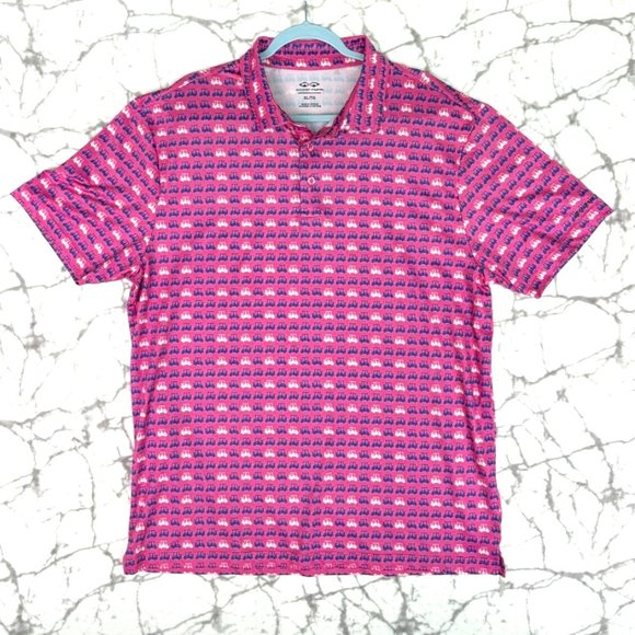 Snake Eyes Other - SNAKE EYES Golf Polo Shirt Men's XL Bright Pink Blue White Golf Carts Allover